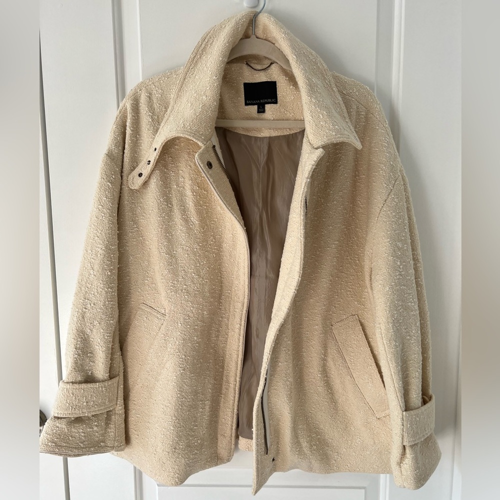 Banana Republic Oversized Balmacaan Jacket in Ivory Size Large - Picture 2 of 7